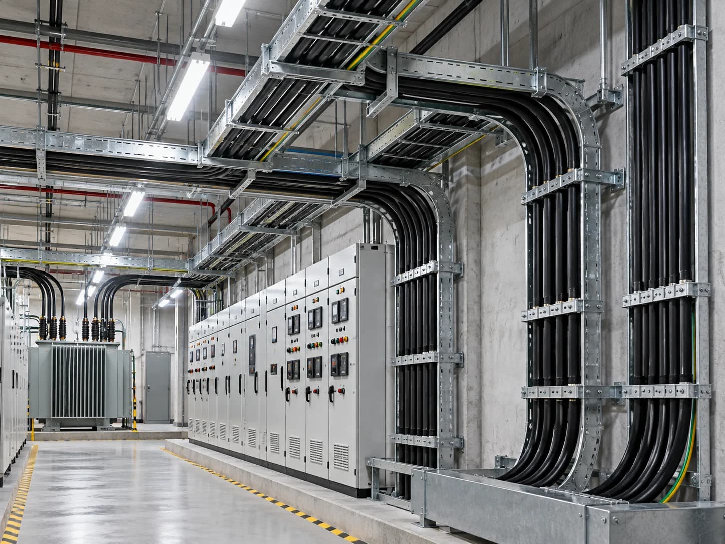 Hongce Cable ZR-YJV Low Voltage Power Cable applied in commercial building electrical distribution system with cable trays and control cabinets