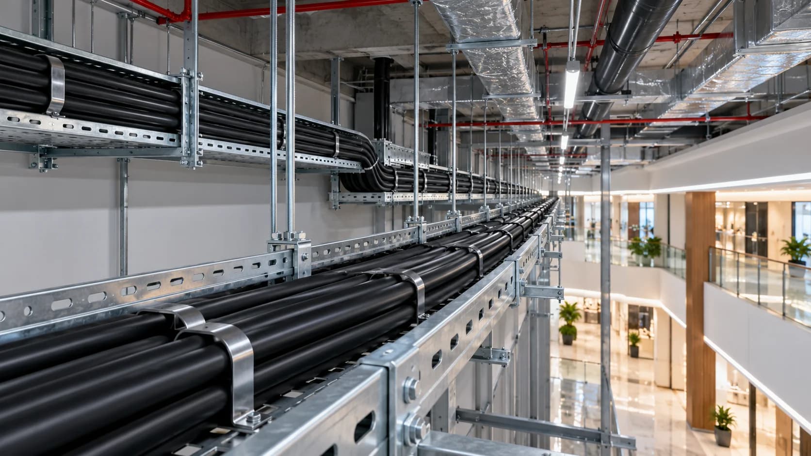 Hongce Cable YJV 0.6/1kV Copper XLPE Power Cable installed in commercial building cable tray power distribution systems