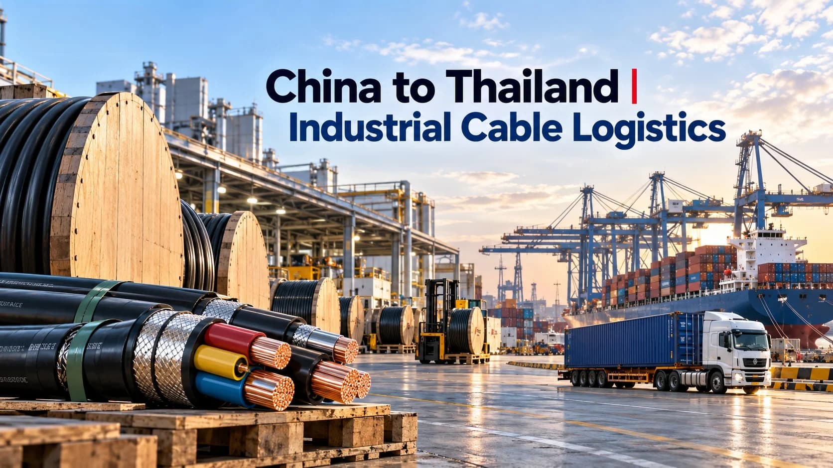 Hongce Cable – Industrial Cables: Logistics, transport, and port loading operations for exports from China to Thailand.