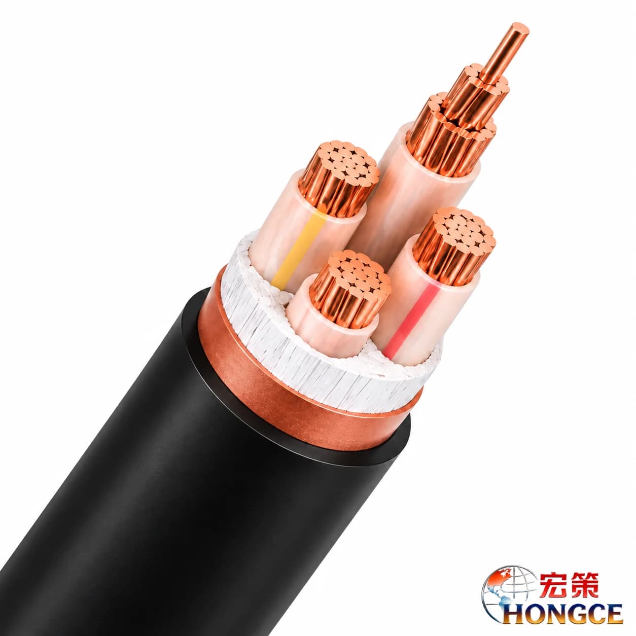 Hongce Cable NH-YJV Fire Resistant Power Cable Cross Section with Copper Conductor, XLPE Insulation and Protective Layers