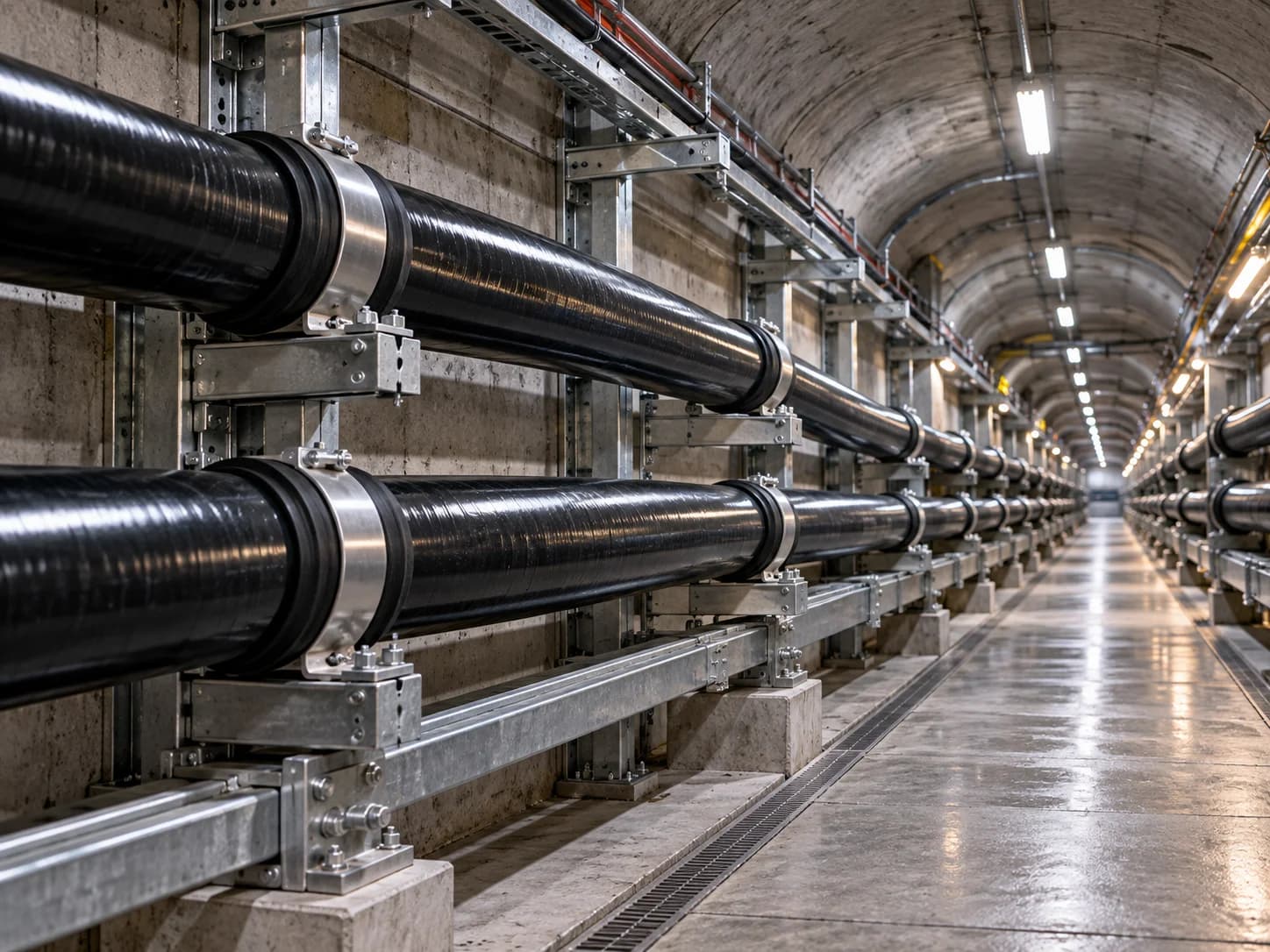 YJLW03 64/110kV high voltage power cables installed in an underground cable tunnel