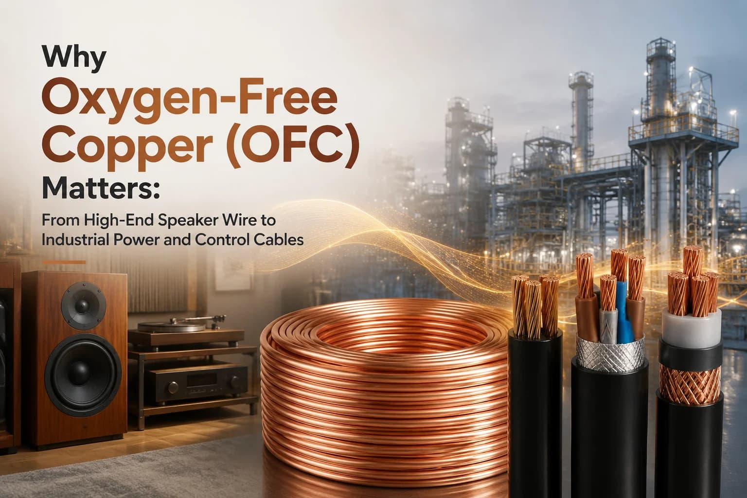 Oxygen-free copper (OFC) cables for high-end speaker wire, industrial power and control cable applications by Hongce Cable