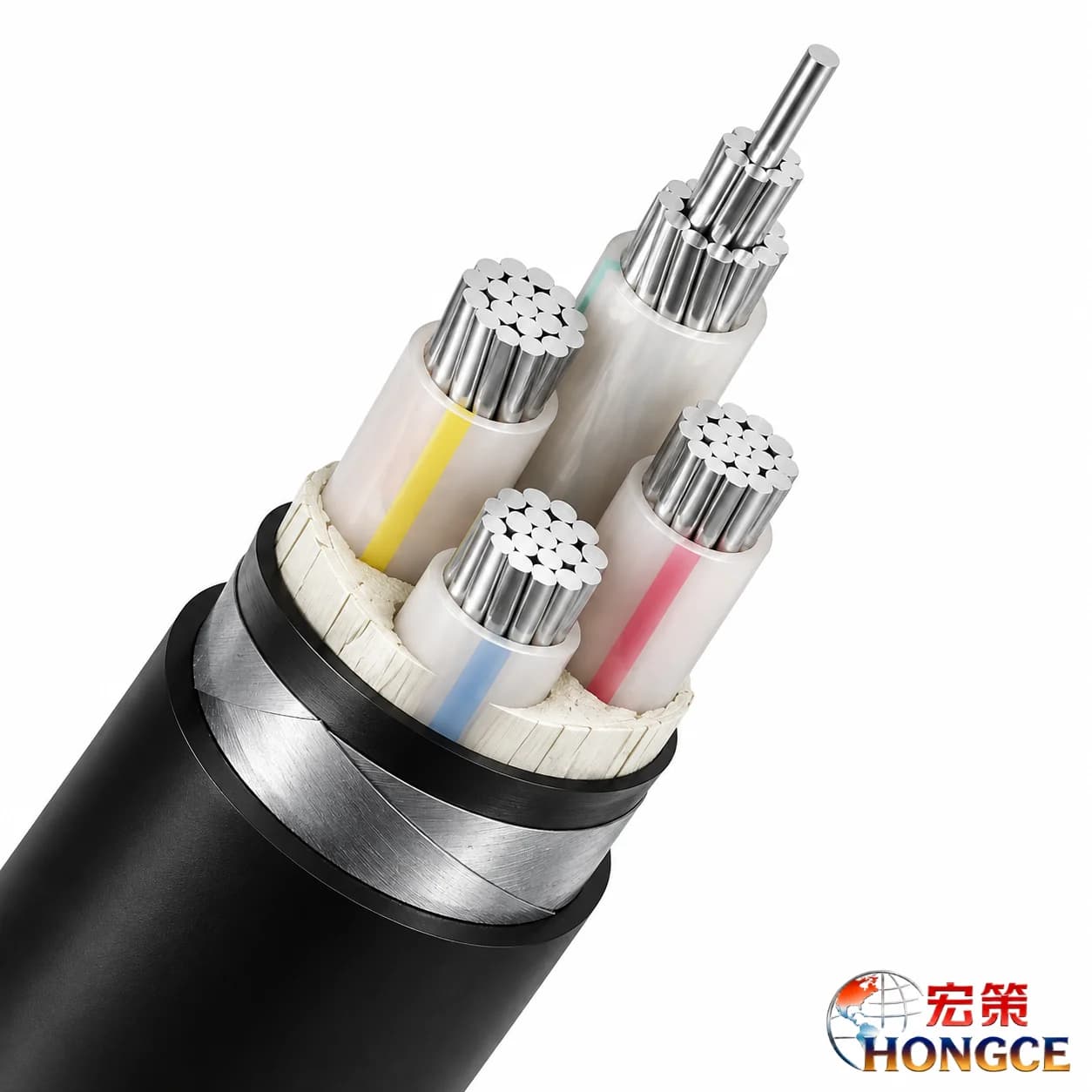 Hongce Cable YJLV22 aluminum conductor power cable cross section structure display